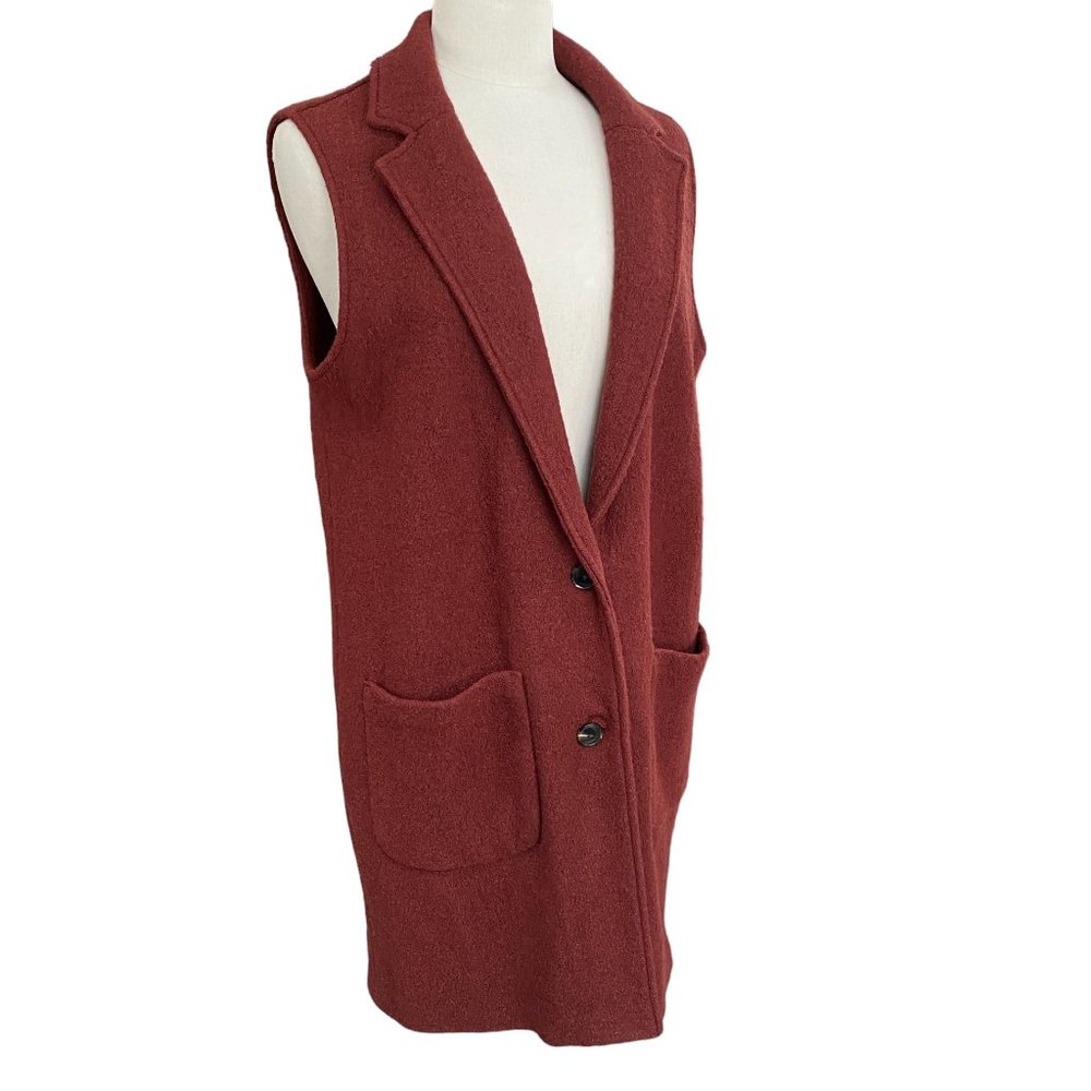 Cynthia Rowley Boiled Wool Duster Vest Pockets Western Country Longline Fall-M